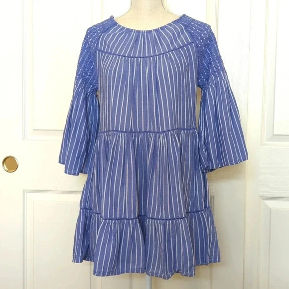 Free People Lola Embroidered Mini Dress in Blue Stripe - Picture 3 of 7
